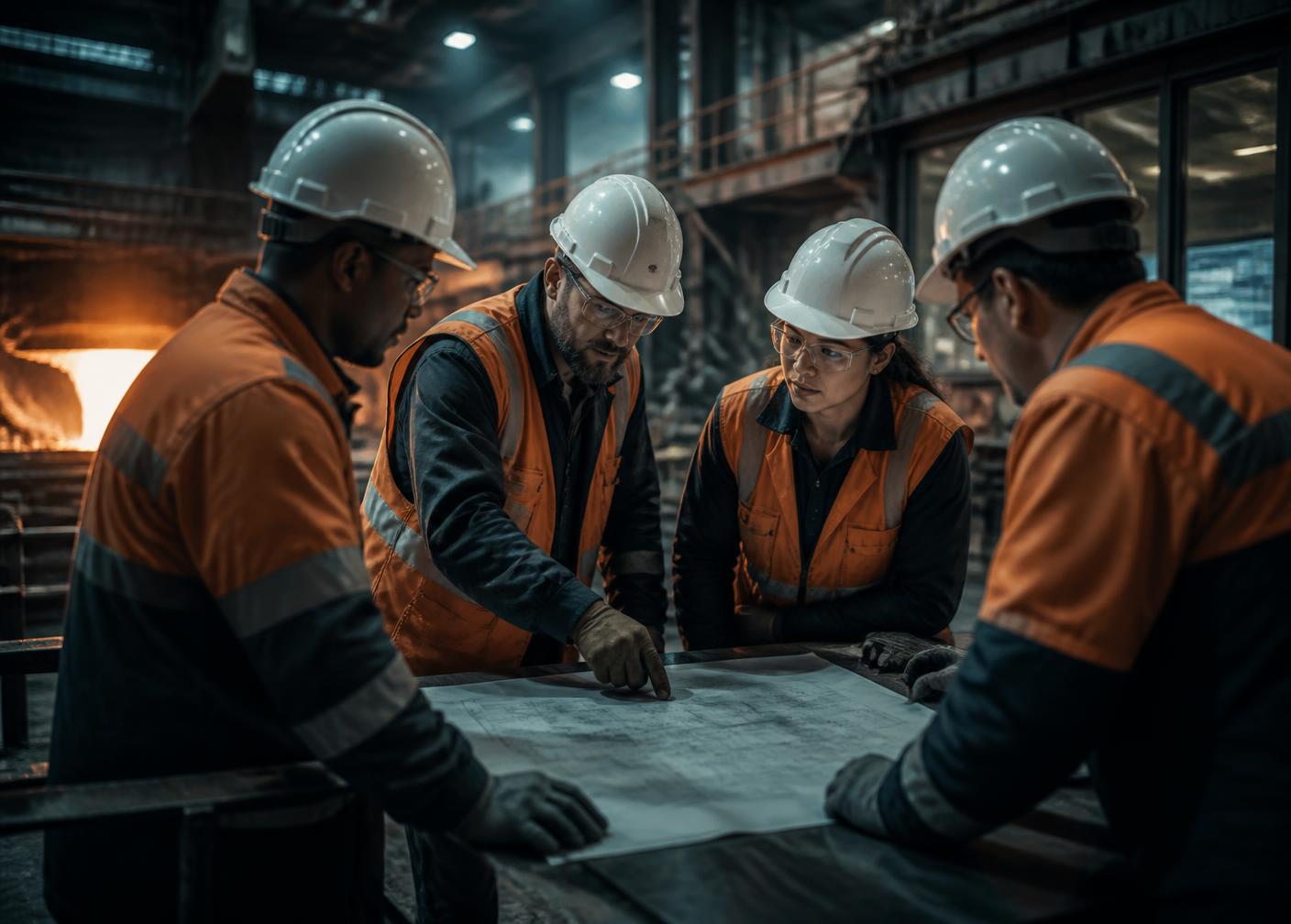 Équipe d'ingénieurs Vizory en usine